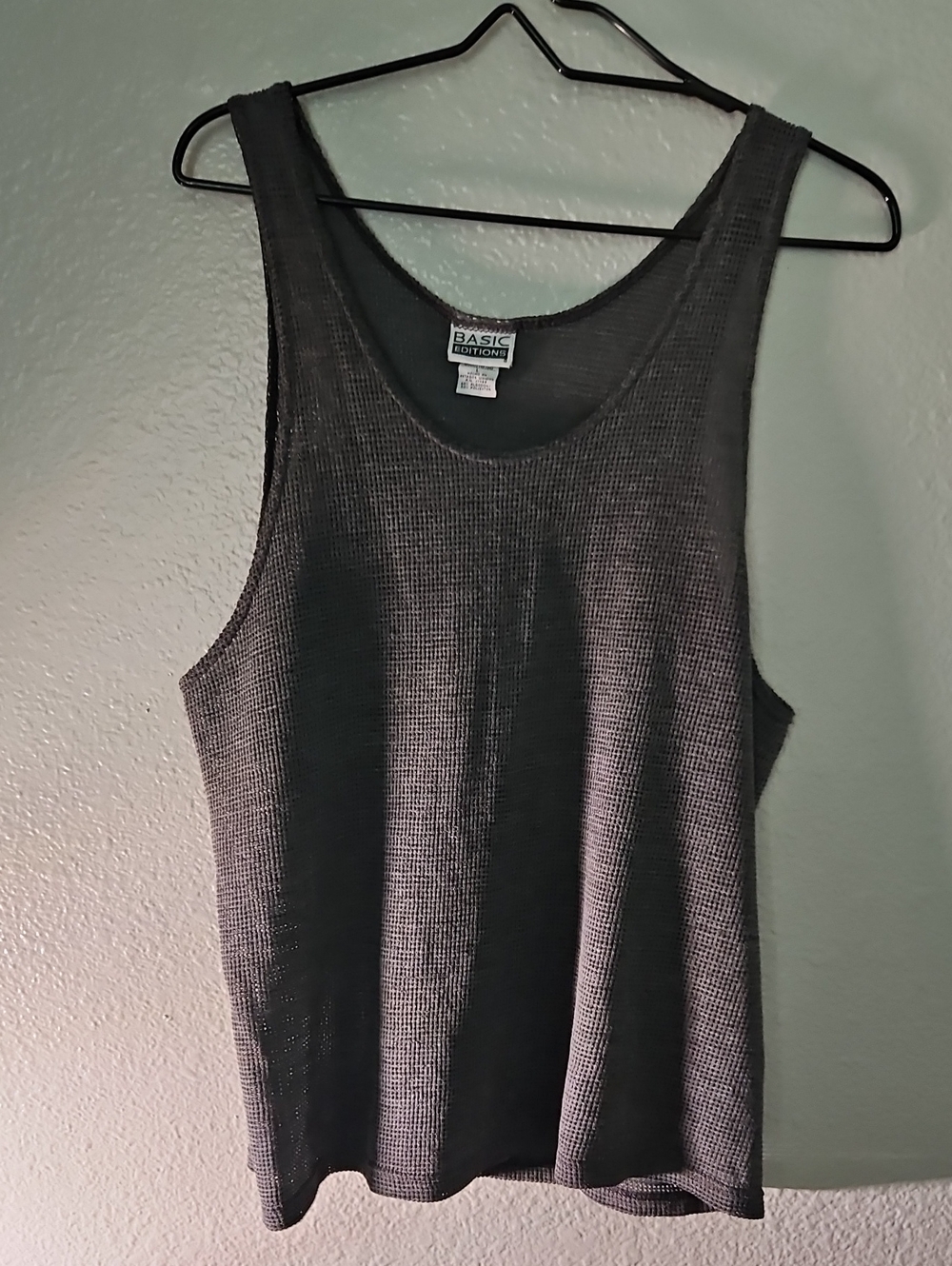 Vintage 90s Basic Editions Mesh Tank Top Gray Size L Made in USA Grunge